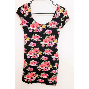 Brat Star Mini Floral Dress Junior Size Medium Body Con Black Pink